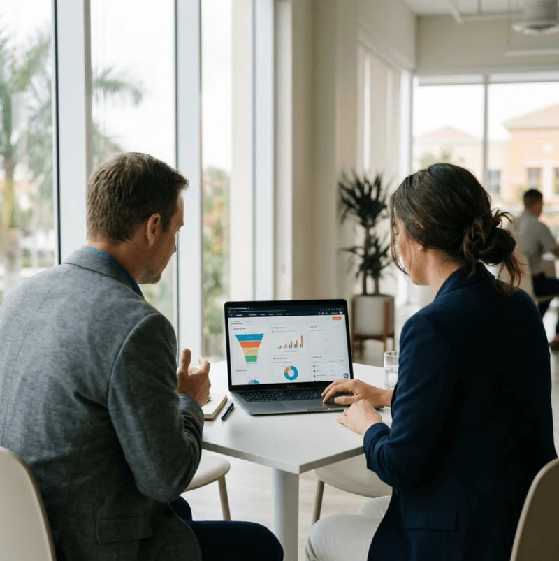 Consultant reviewing a Salesforce setup with a client